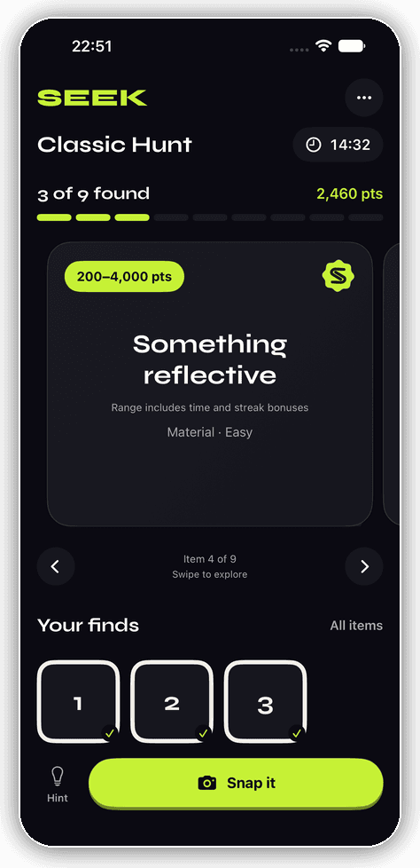 Seek hunt card asking you to find something reflective